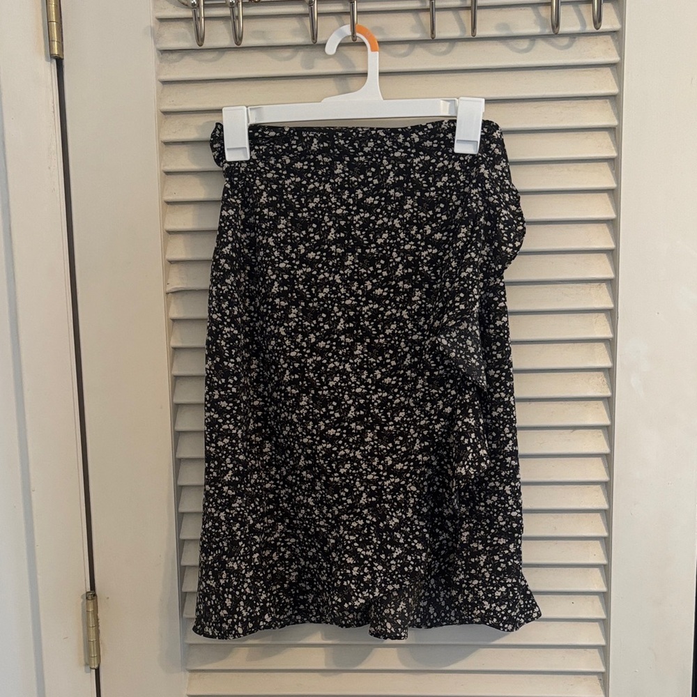 Nasty Gal Black Floral Midi Wrap Skirt